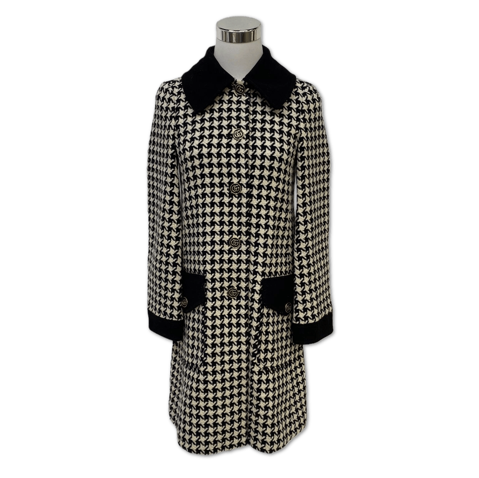 Gucci Gucci Black White Houundstooth Mid-Length Wool Overcoat Size: 36 HZ1329556104