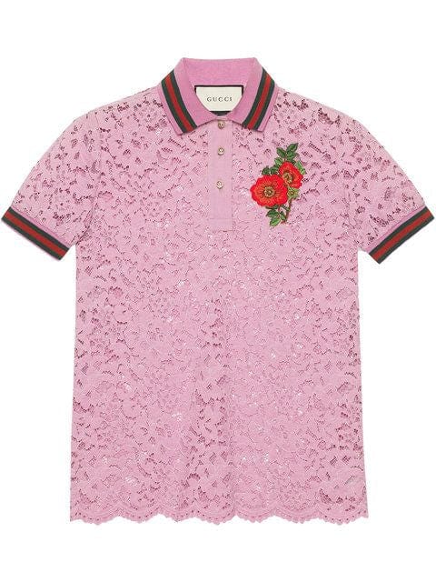 Gucci Gucci Polo T-Shirt Pink Lace Size S SKC1814