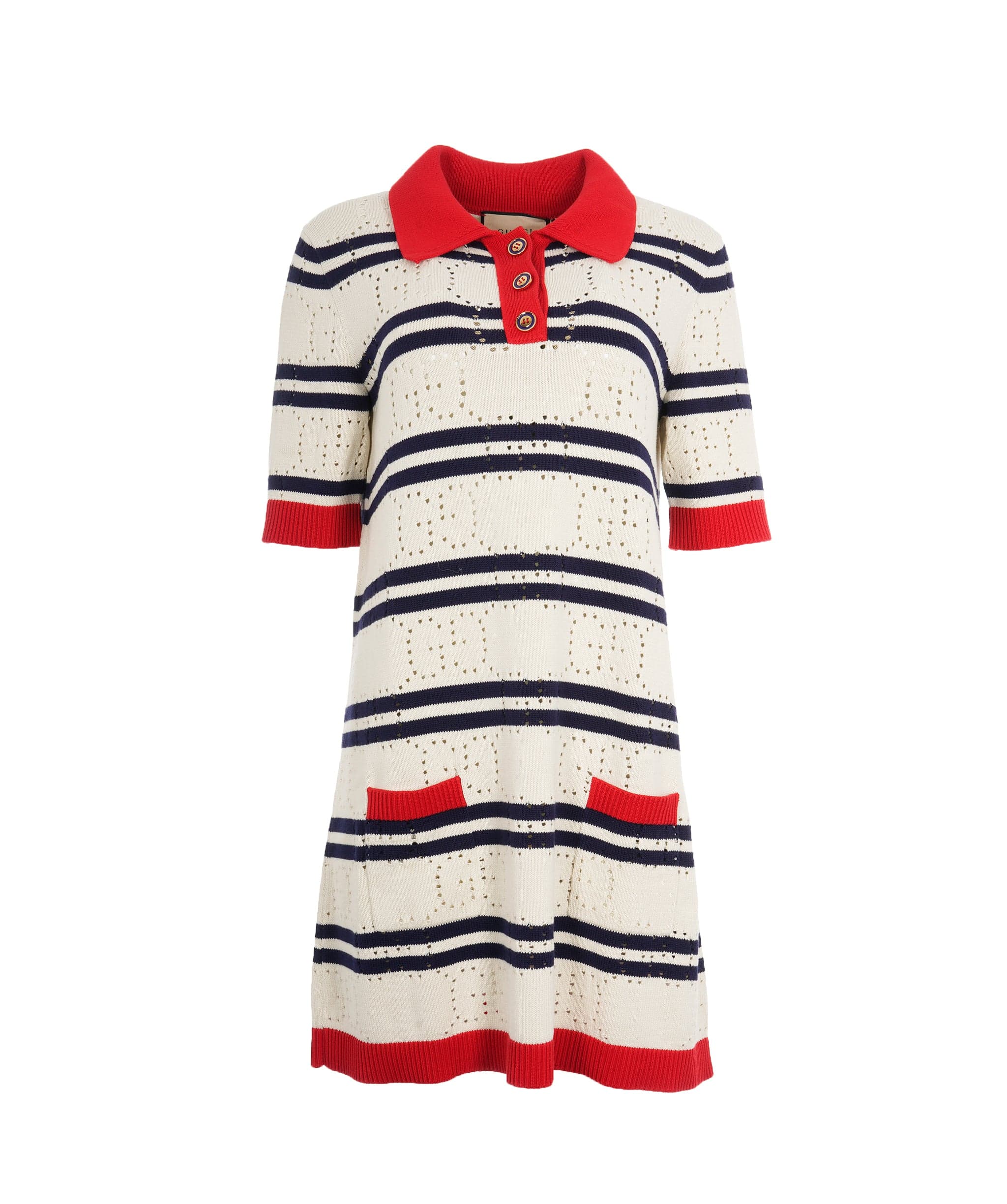 Gucci Gucci White and Navy Striped Cotton Knitted Dress ALL0639