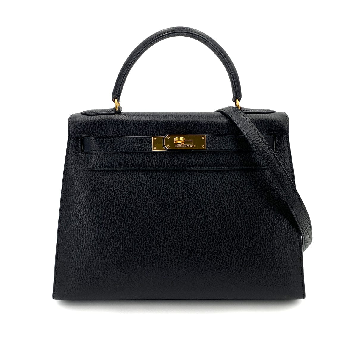 Hemes HERMES KELLY 28 SELLIER BLACK ARDENNES HAND SHOULDER BAG V 90248809