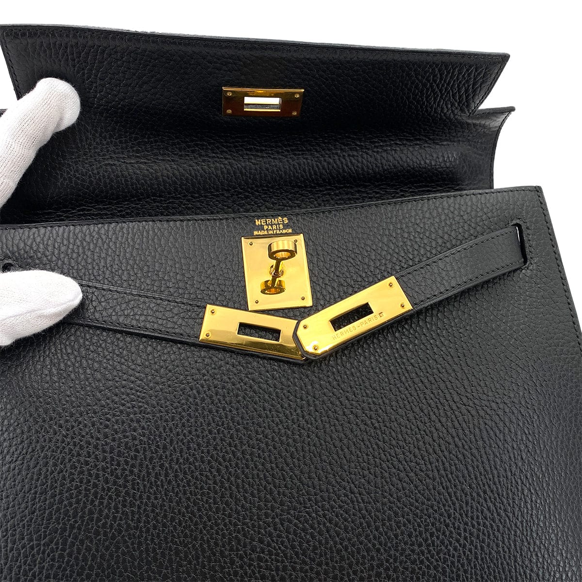 Hemes HERMES KELLY 28 SELLIER BLACK ARDENNES HAND SHOULDER BAG V 90248809