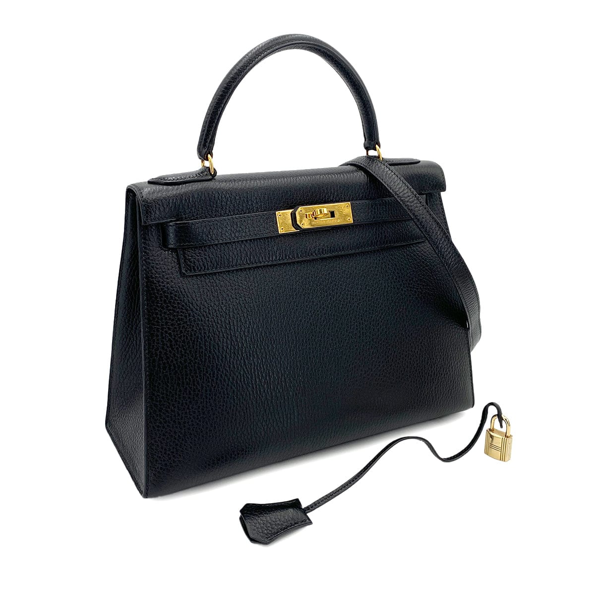 Hemes HERMES KELLY 28 SELLIER BLACK ARDENNES HAND SHOULDER BAG V 90248809