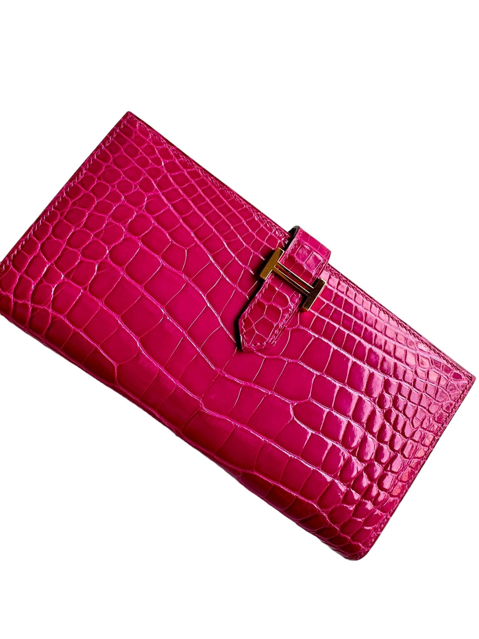 Hermès Hermès Bearn Soufflet Rose Pourpre Shiny Alligator GHW #D SKC1834