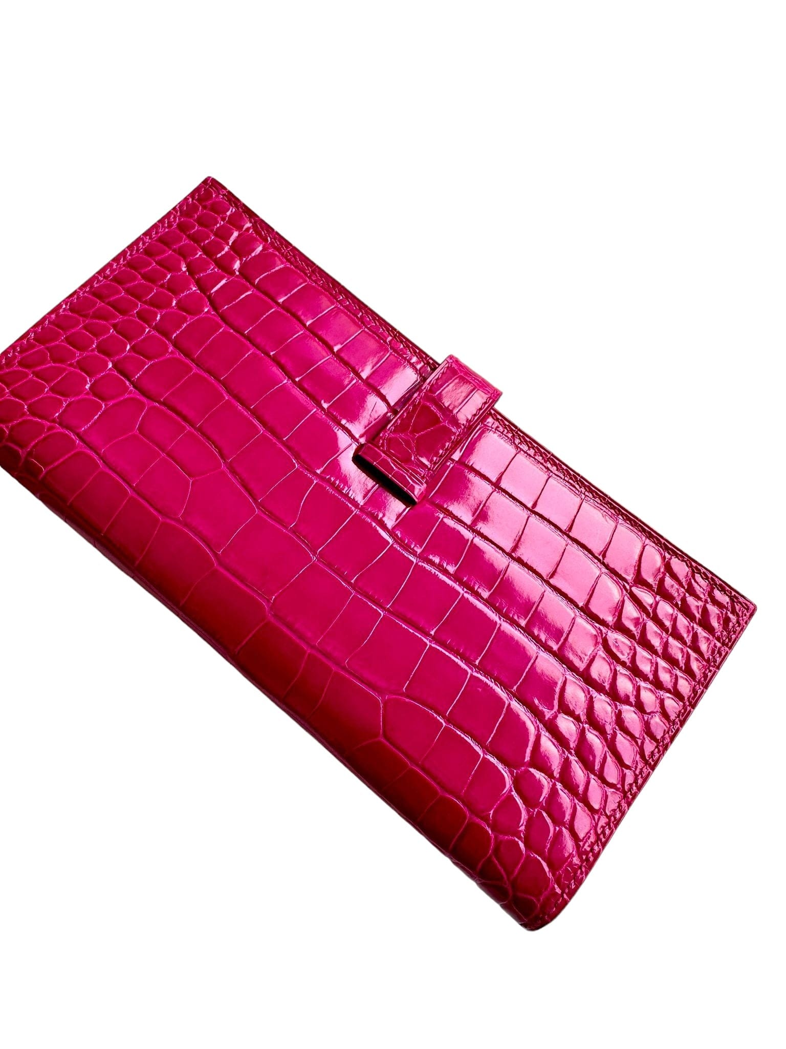 Hermès Hermès Bearn Soufflet Rose Pourpre Shiny Alligator GHW #D SKC1834