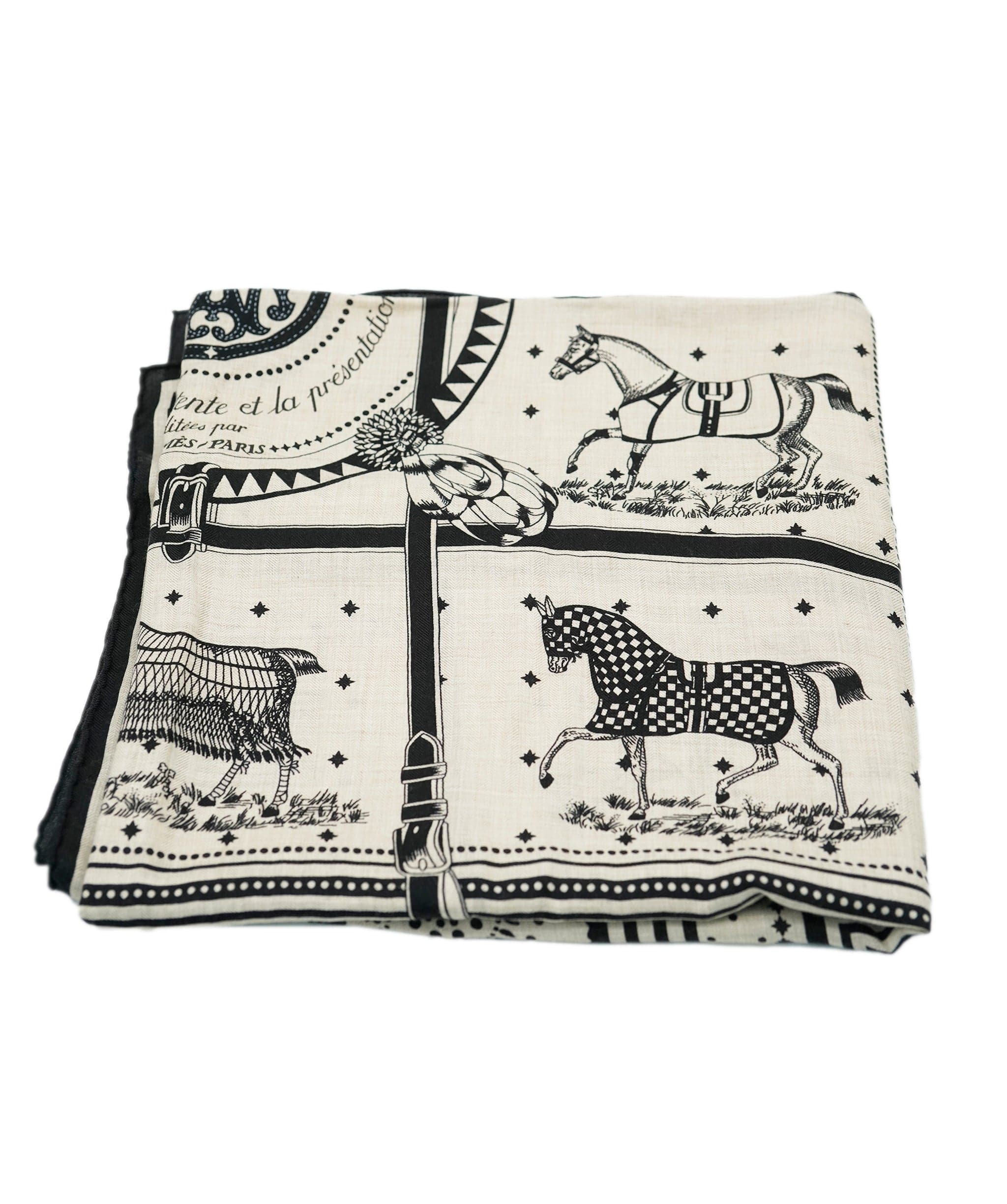 Hermès Hermes Black and beige horse woven scarf - AJC0757