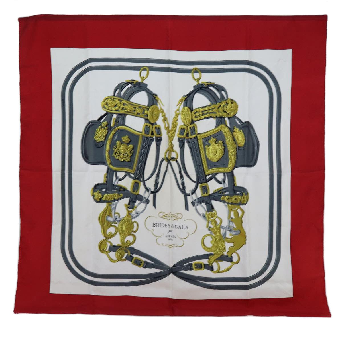 Hermès HERMES Carre 90 BEIDES de GALA Scarf Silk
 Red Auth 72053 DXBS0611