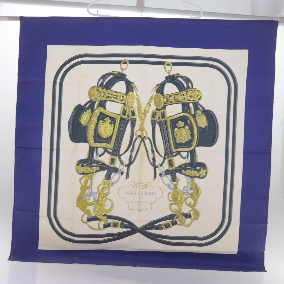 Hermès HERMES Carre 90 BLIDES de Gala Scarf Silk Blue Auth bs12430 DXBS0702