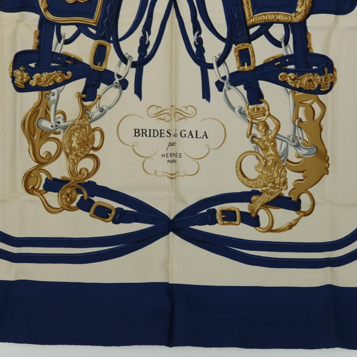 Hermès HERMES Carre 90 BRIDES de GALA Scarf Silk Blue Auth am5973 DXBS0699