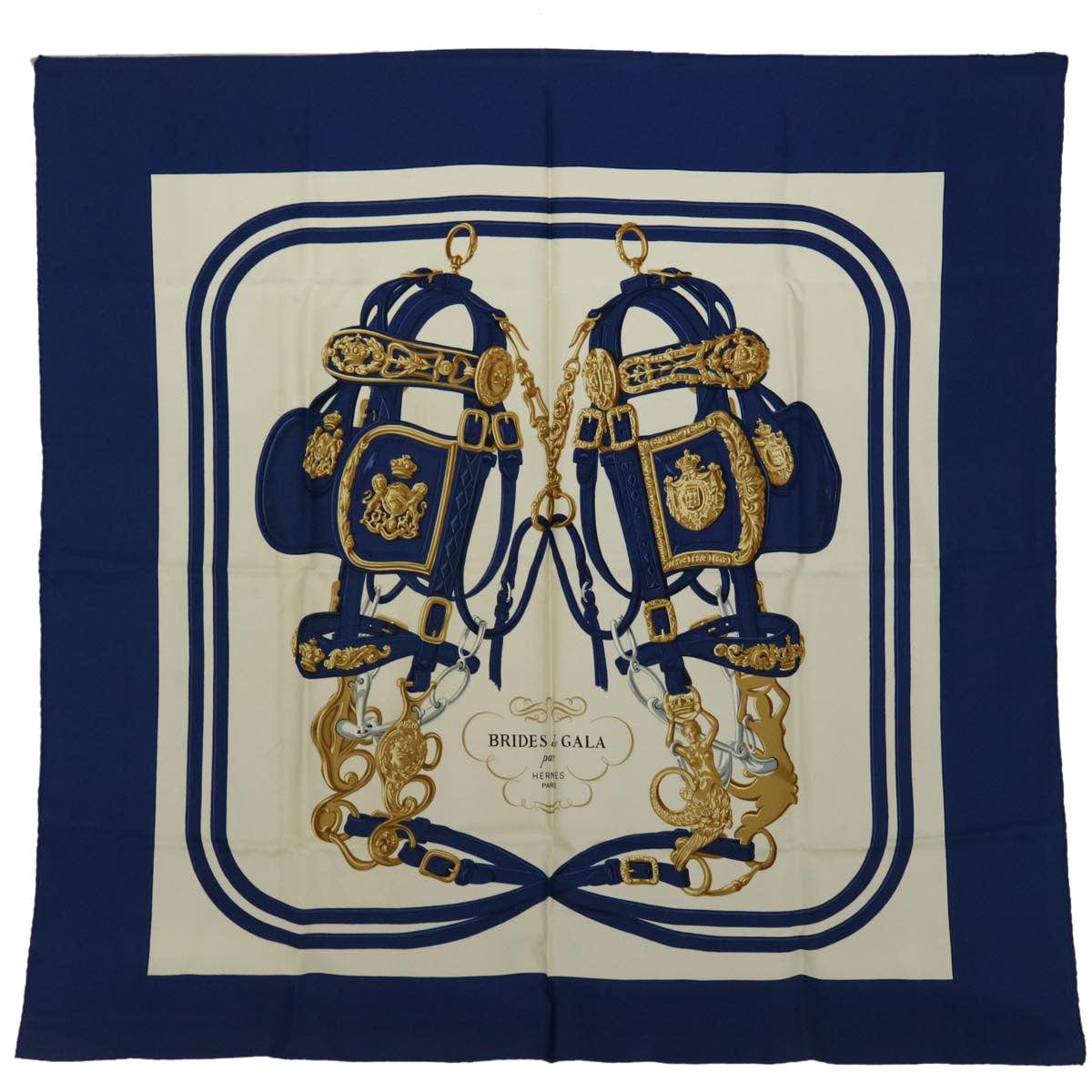 Hermès HERMES Carre 90 BRIDES de GALA Scarf Silk Blue Auth am5973 DXBS0699