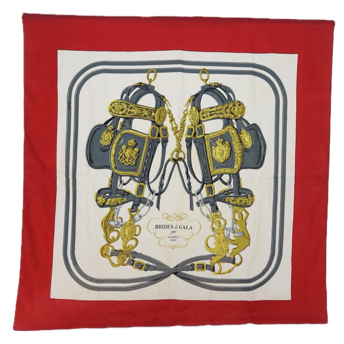 Hermès HERMES Carre 90 BRIDES de GALA Scarf Silk Red Auth cl820 DXBS0708