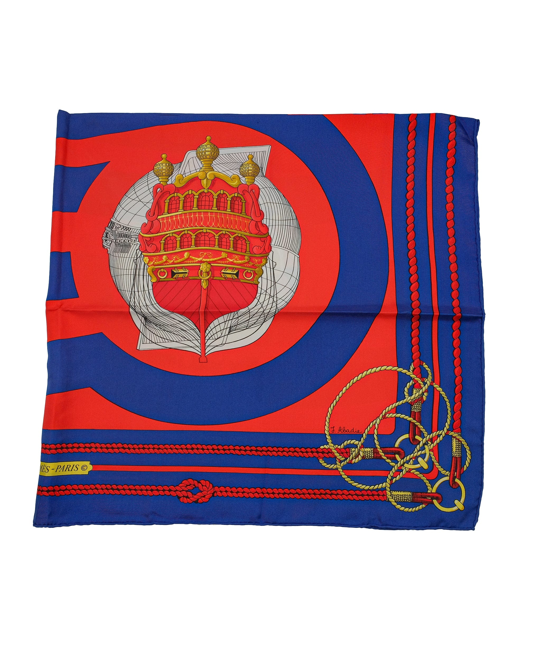 Hermès HERMES Carre 90 CHATEAUX DARRIERE ScarfSilk Red Blue Auth 62428 DXBS0346