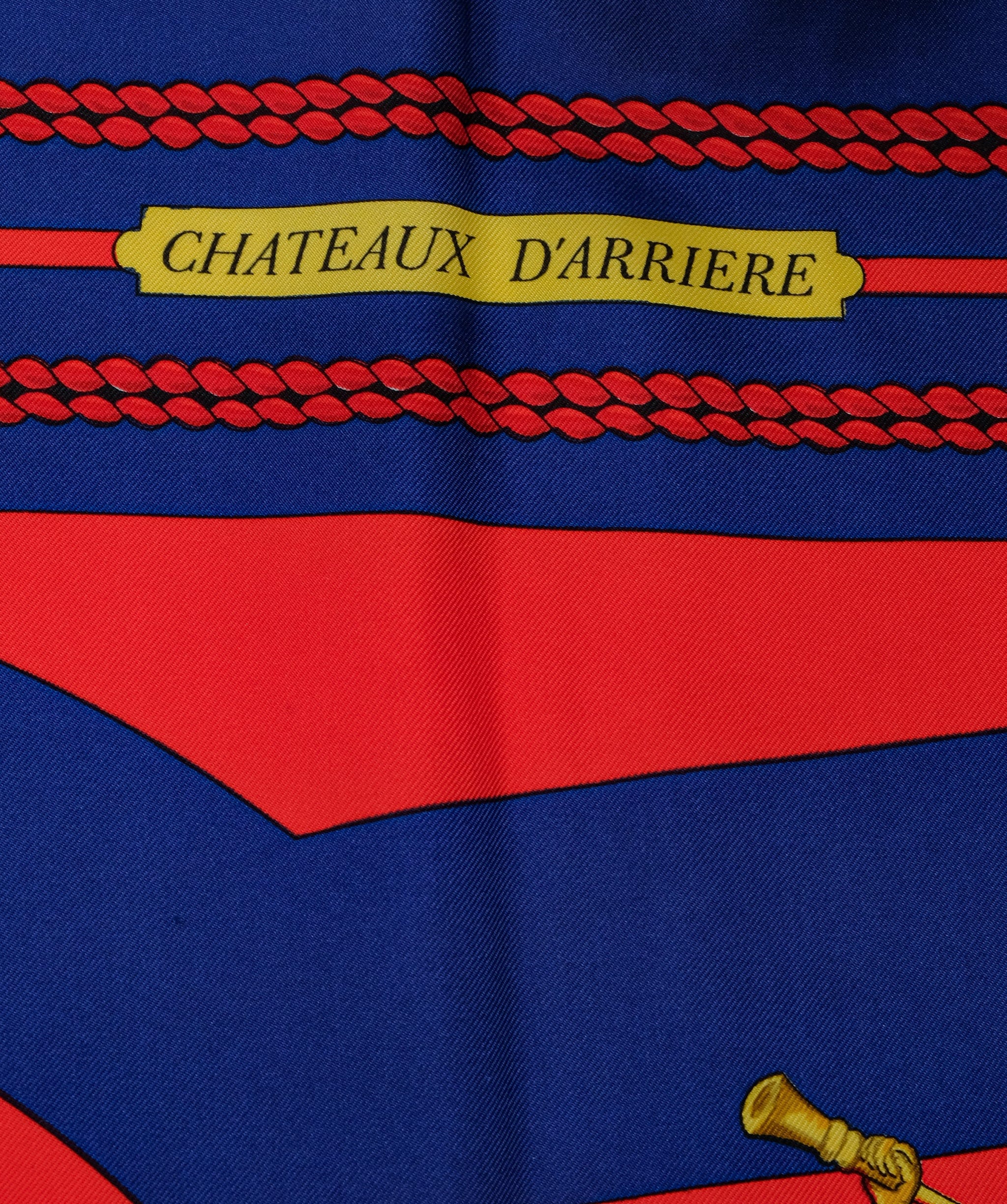 Hermès HERMES Carre 90 CHATEAUX DARRIERE ScarfSilk Red Blue Auth 62428 DXBS0346