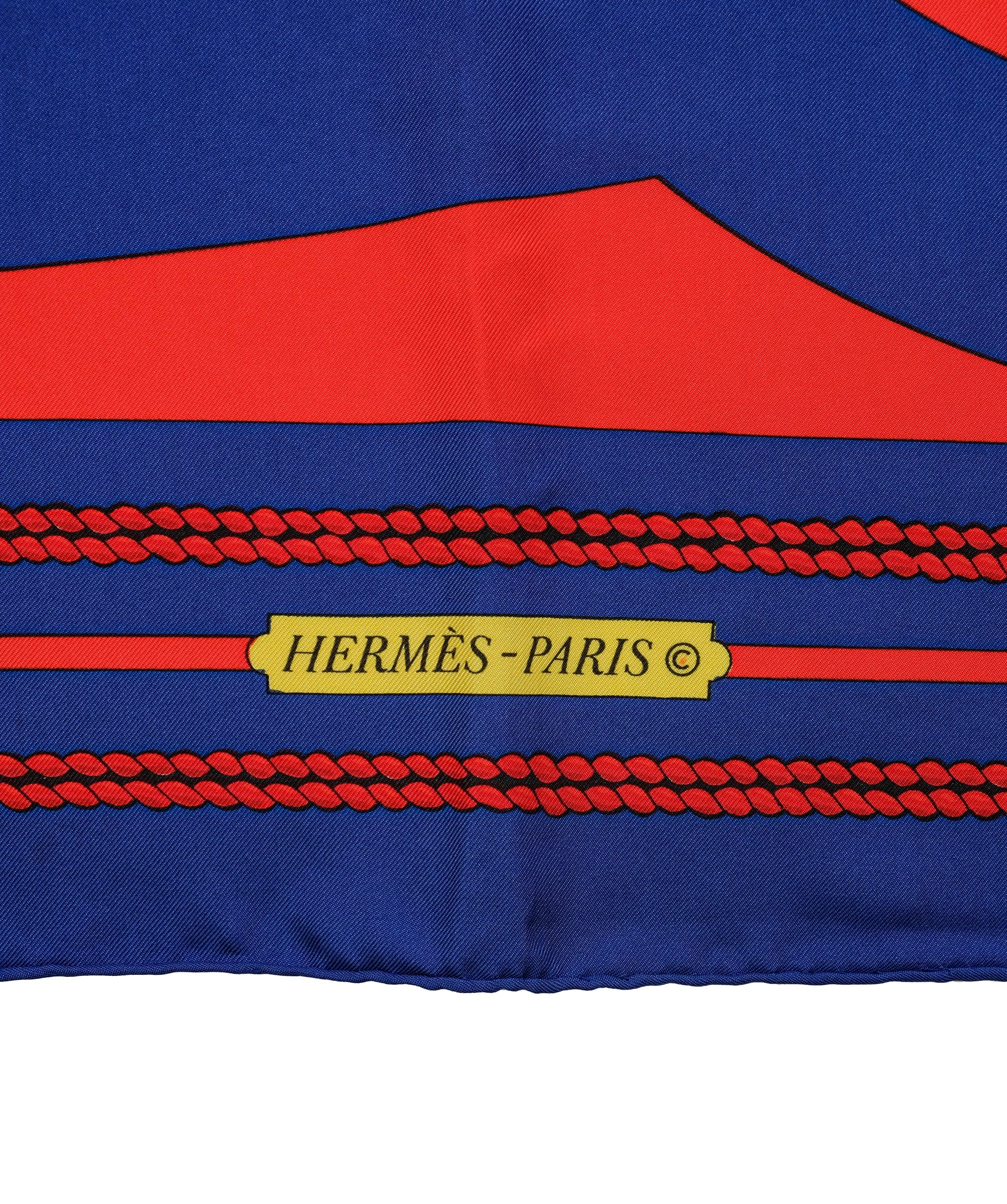 Hermès HERMES Carre 90 CHATEAUX DARRIERE ScarfSilk Red Blue Auth 62428 DXBS0346