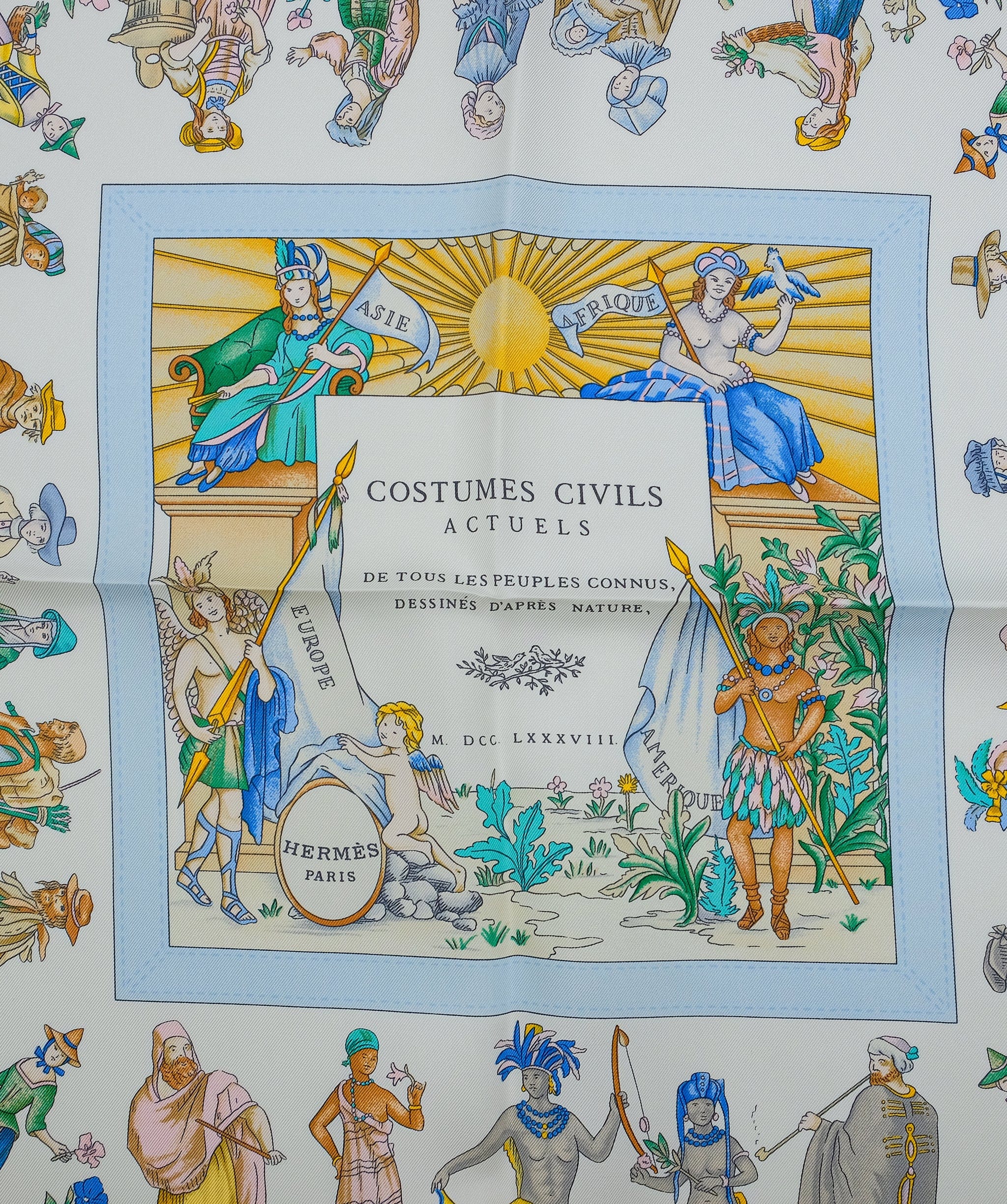 Hermès HERMES Carre 90 COSTUMES CIVILS
ACTUELS Scarf Silk Blue Auth am5078"	 DXBS0348