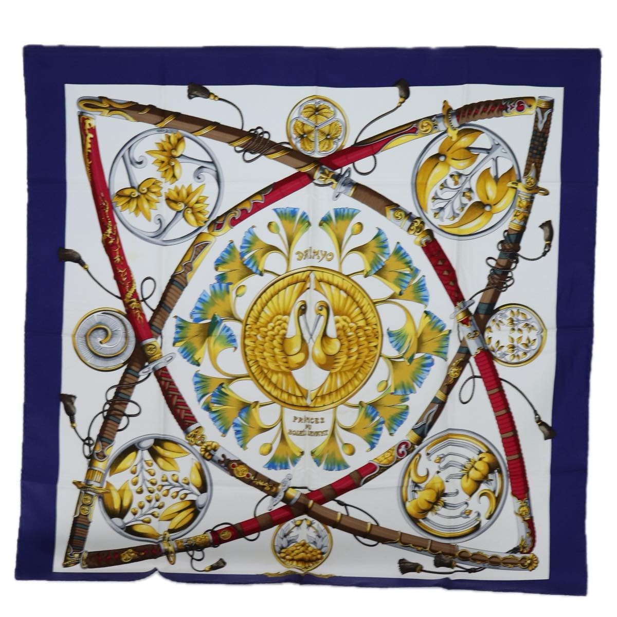 Hermès HERMES Carre 90 DAIMYO PRINCES DU
 SOLEIL LEVANT Scarf Silk Navy Auth 71128 DXBS0612