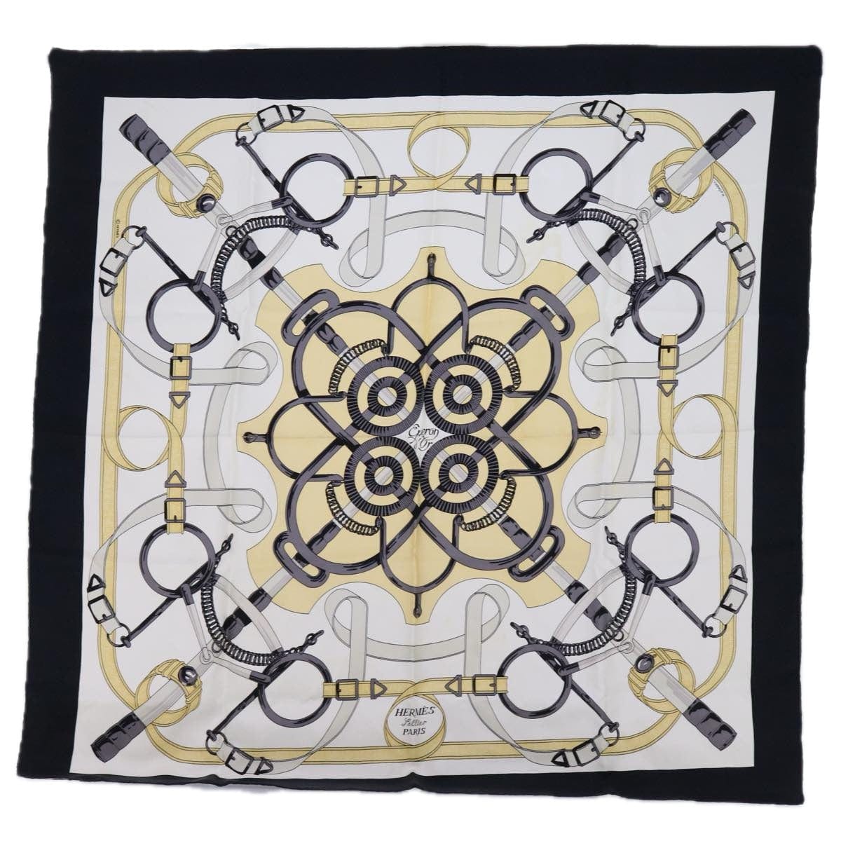 Hermès HERMES Carre 90 Eperon d'Or Scarf Silk Black White Auth am5304 DXBS0613