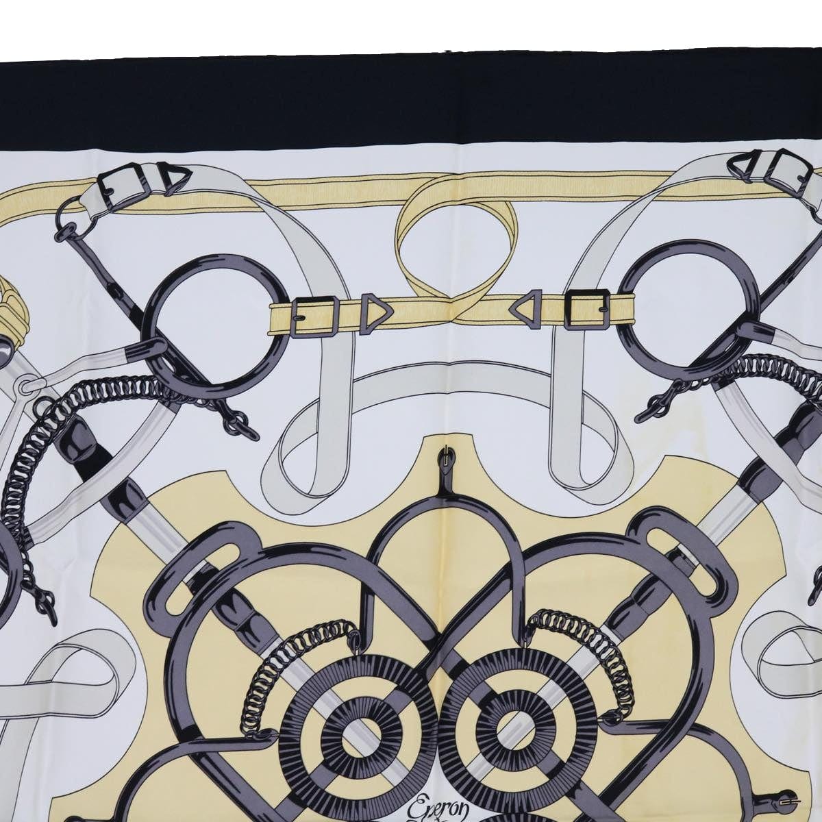 Hermès HERMES Carre 90 Eperon d'Or Scarf Silk Black White Auth am5304 DXBS0613