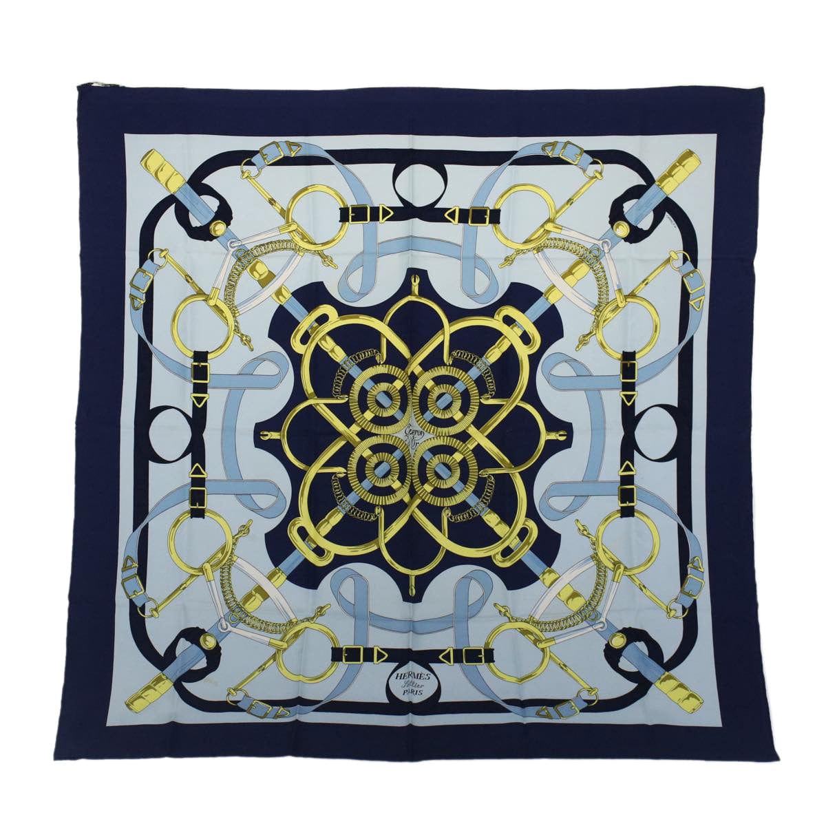 Hermès HERMES Carre 90 Eperon d'or Tellier Scarf Silk
 Blue Auth fm2641 DXBS0614