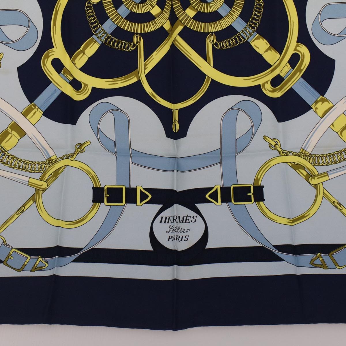 Hermès HERMES Carre 90 Eperon d'or Tellier Scarf Silk
 Blue Auth fm2641 DXBS0614