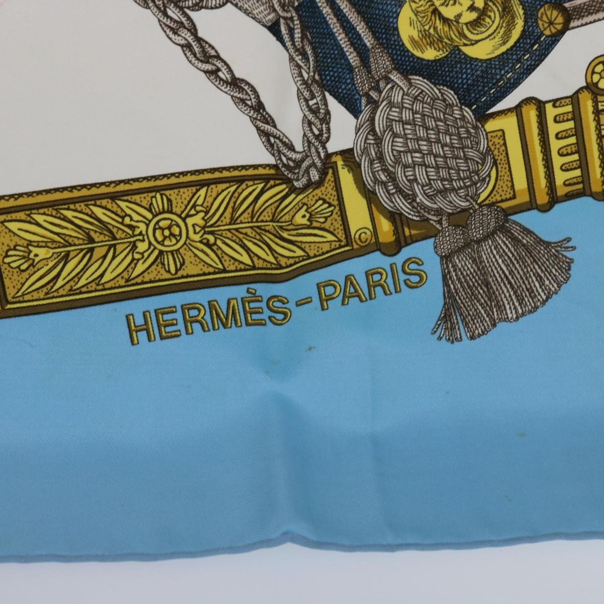 Hermès HERMES Carre 90 GRAND UNIFORME Scarf Silk Light Blue Auth cl819 DXBS0619