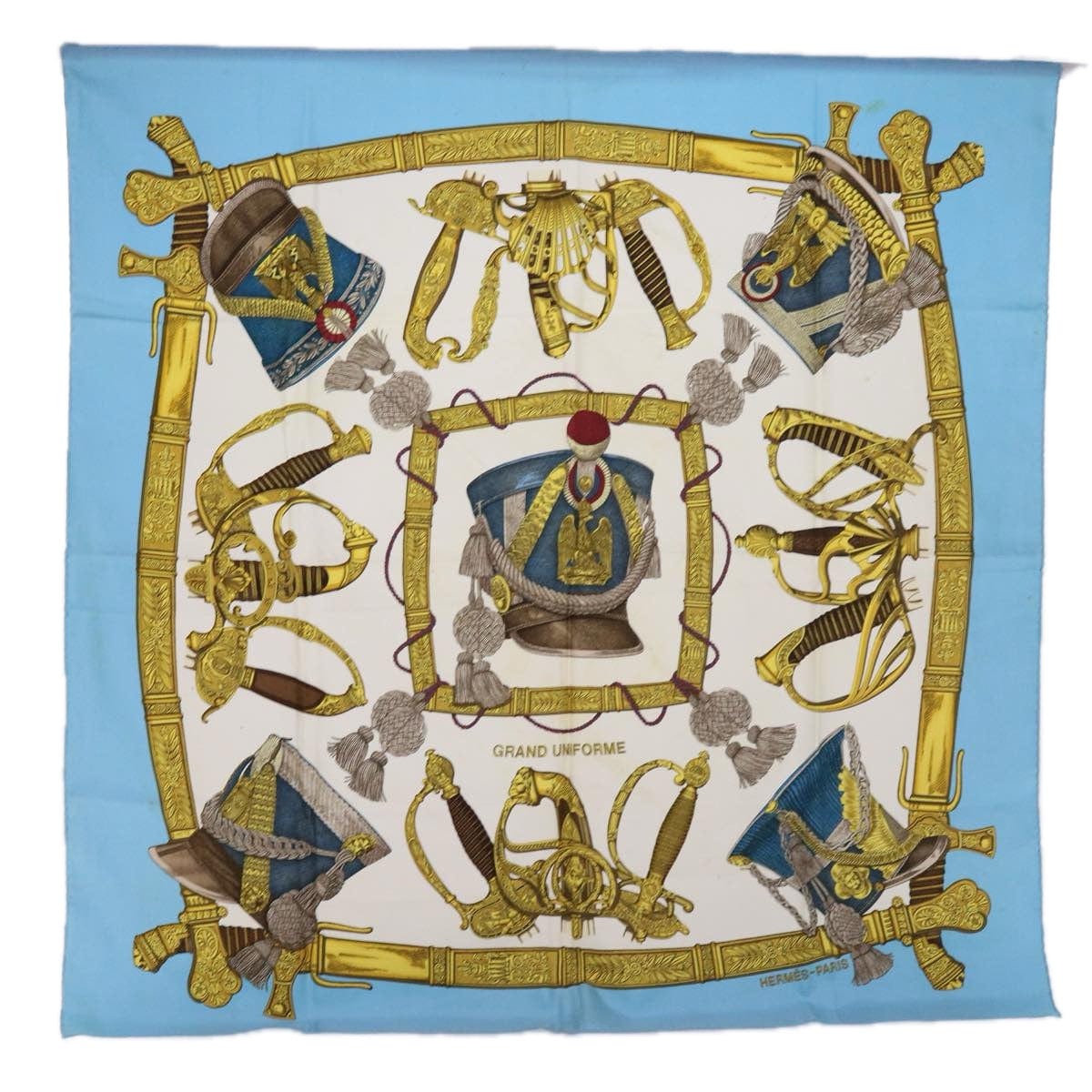 Hermès HERMES Carre 90 GRAND UNIFORME Scarf Silk Light Blue Auth cl819 DXBS0619