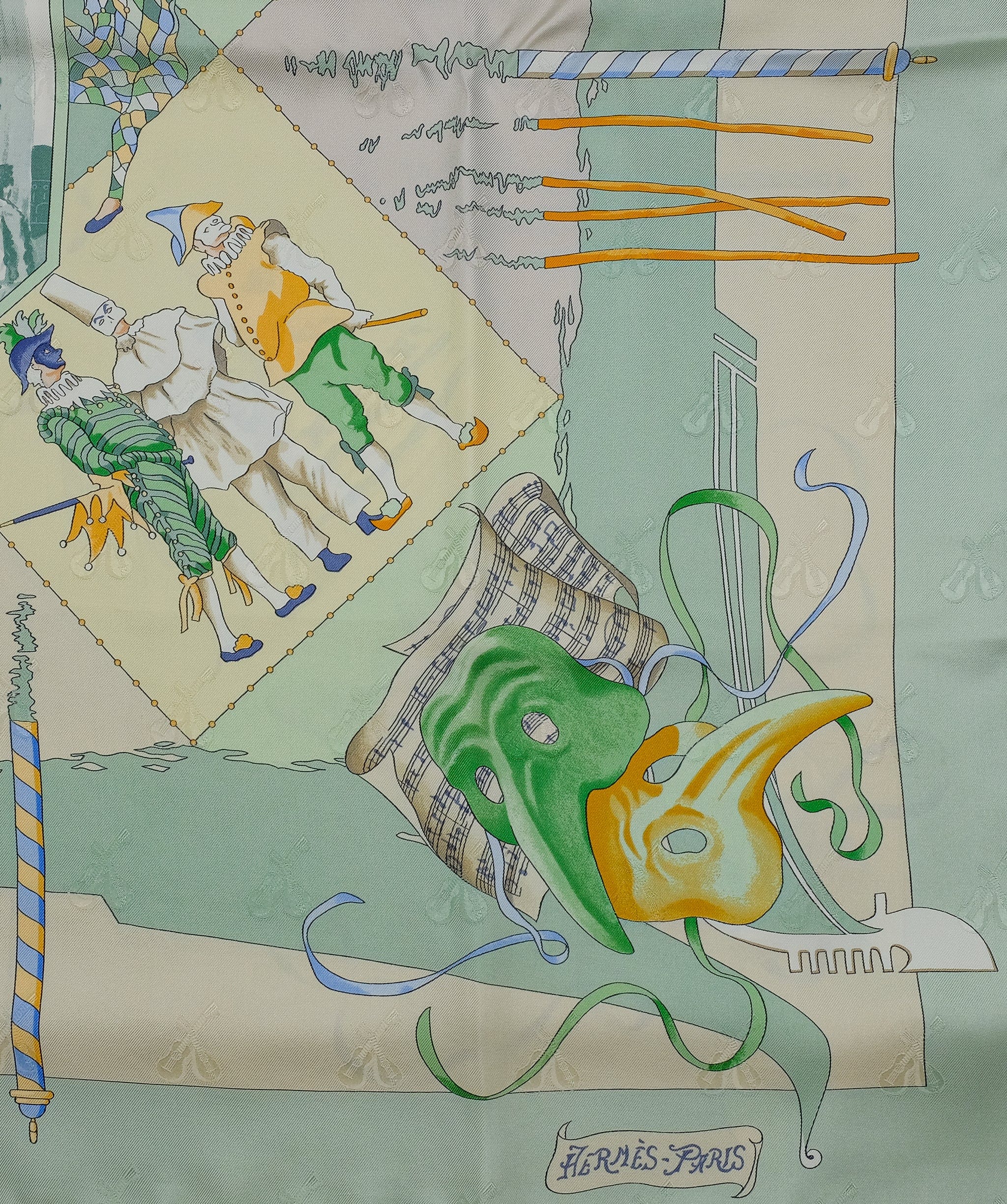 Hermès HERMES Carre 90 LE CARNAVAL DE VENISEScarf Silk Green Auth am5381 DXBS0355