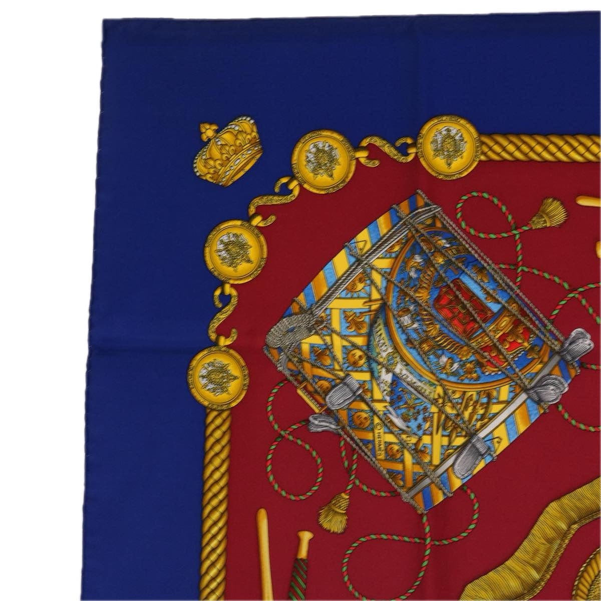 Hermès HERMES Carre 90 LES TAMBOURS Scarf Silk Red Blue Auth 63544 DXBS0704