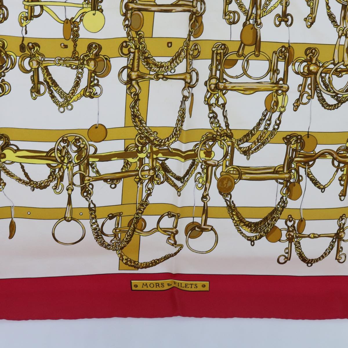 Hermès Hermes carre 90 mors&filets scarf silk red auth 62409 DXBS0620