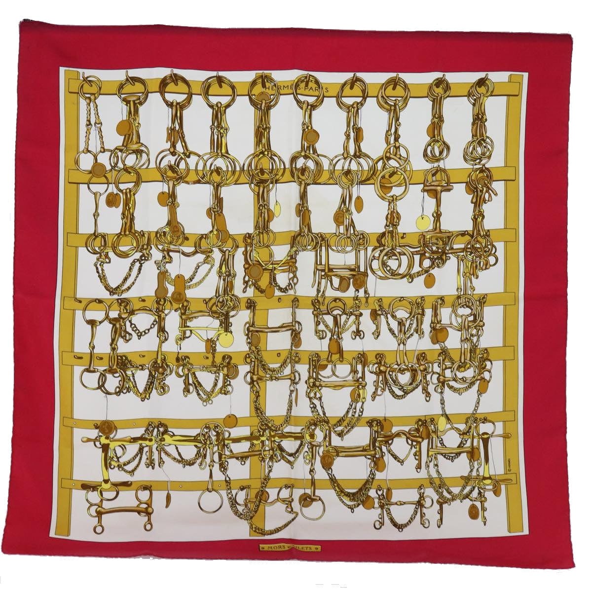 Hermès Hermes carre 90 mors&filets scarf silk red auth 62409 DXBS0620