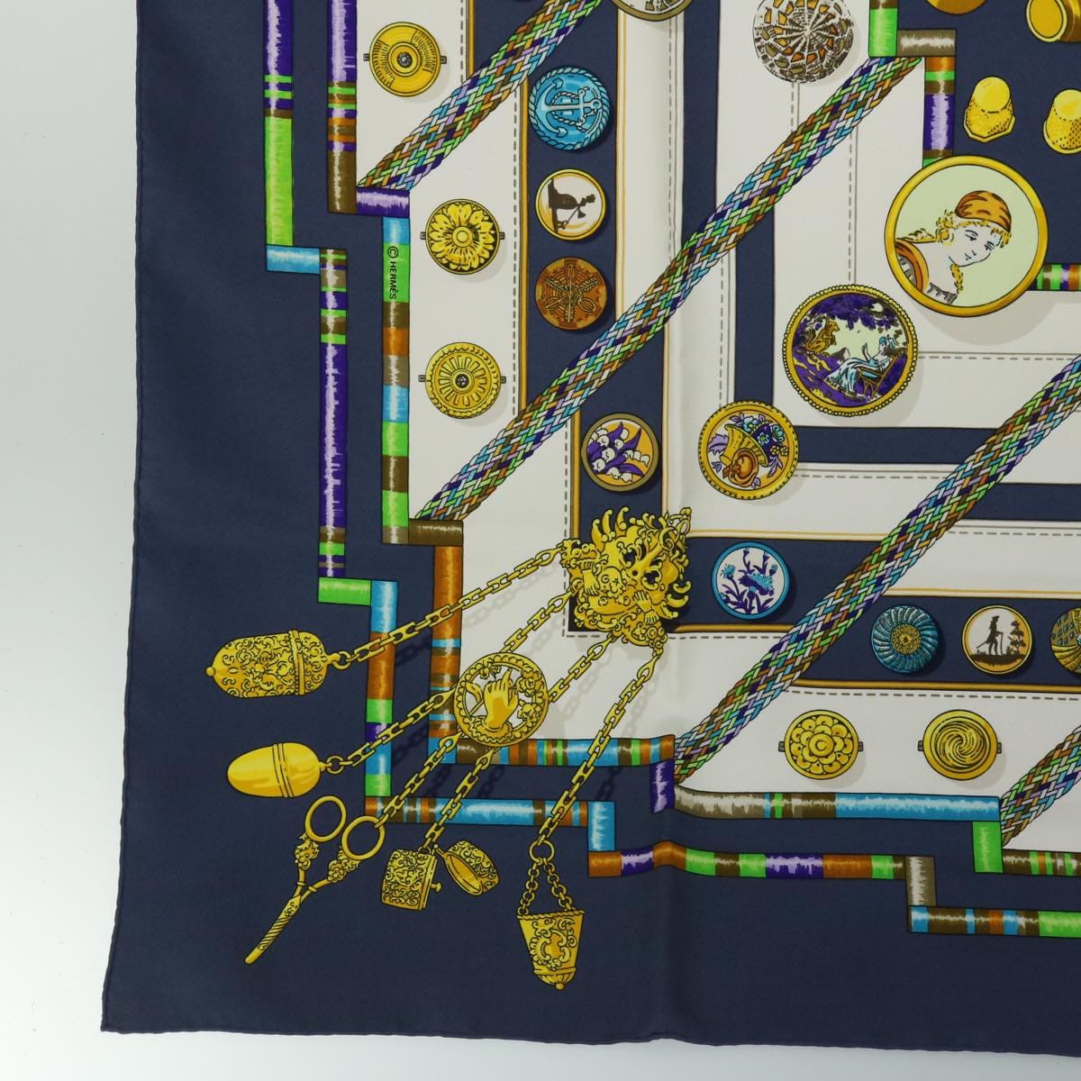 Hermès HERMES Carre 90 Pelile main Scarf Silk Navy Auth am4975 DXBS0711