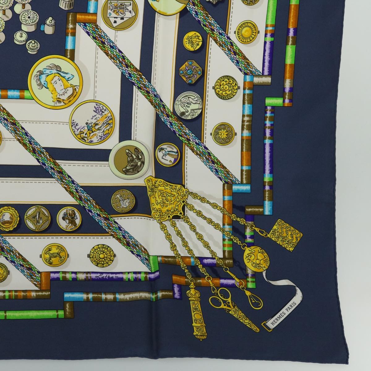 Hermès HERMES Carre 90 Pelile main Scarf Silk Navy Auth am4975 DXBS0711