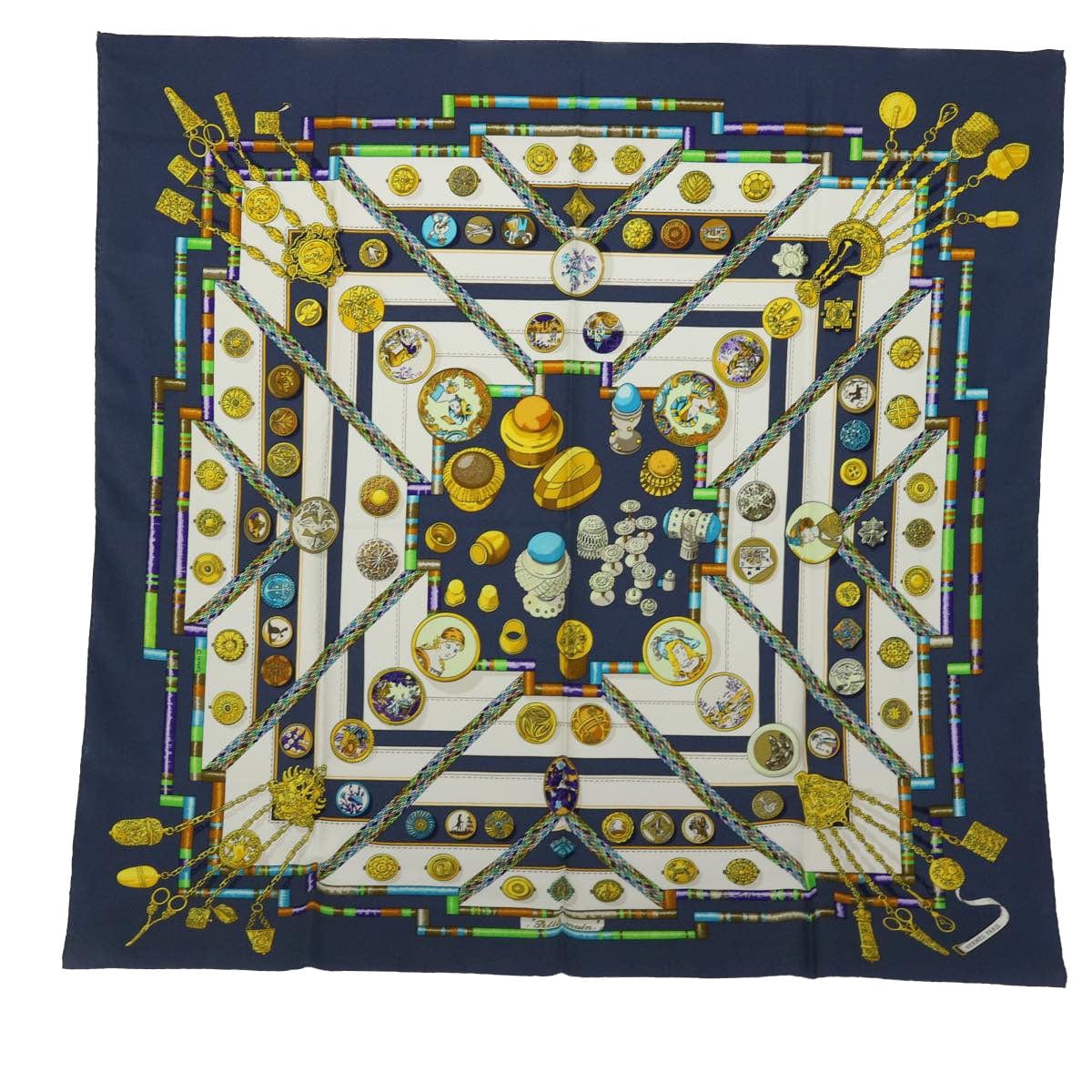 Hermès HERMES Carre 90 Pelile main Scarf Silk Navy Auth am4975 DXBS0711