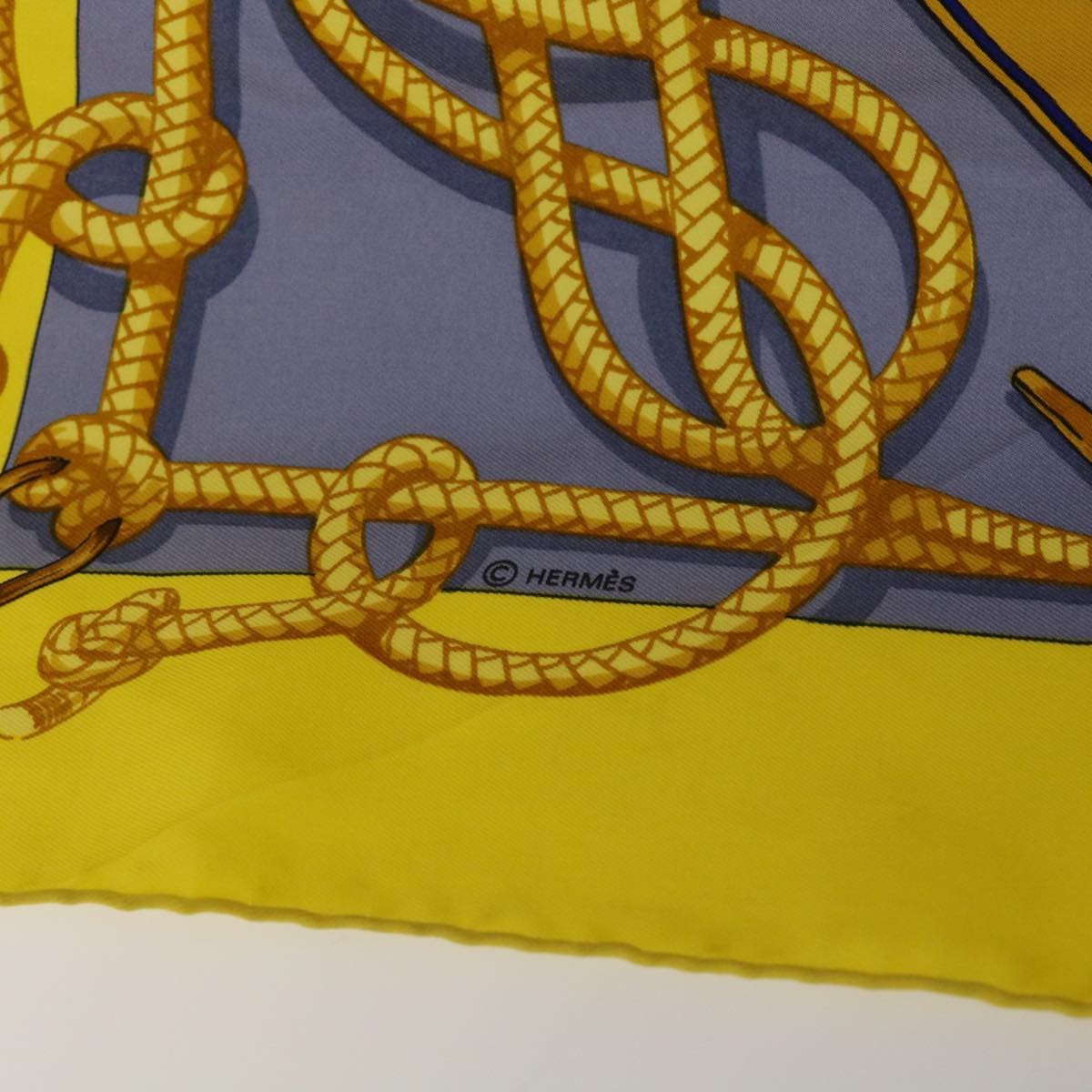 Hermès HERMES Carre 90 RETOUR DE PECHE Scarf
 Silk Yellow Navy Auth ac2222 DXBS0623