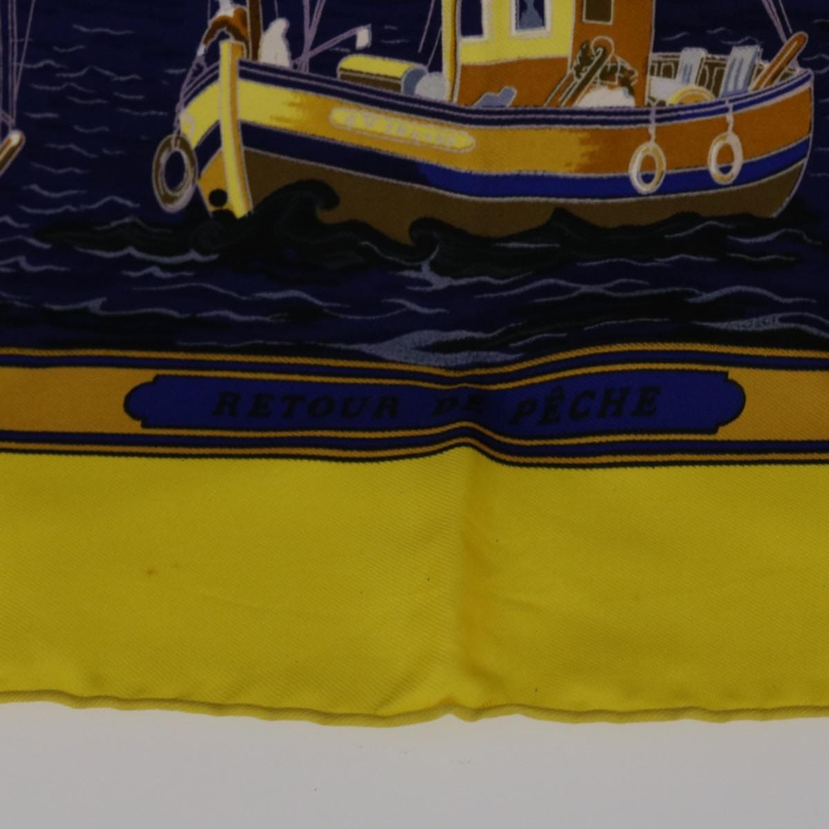 Hermès HERMES Carre 90 RETOUR DE PECHE Scarf
 Silk Yellow Navy Auth ac2222 DXBS0623