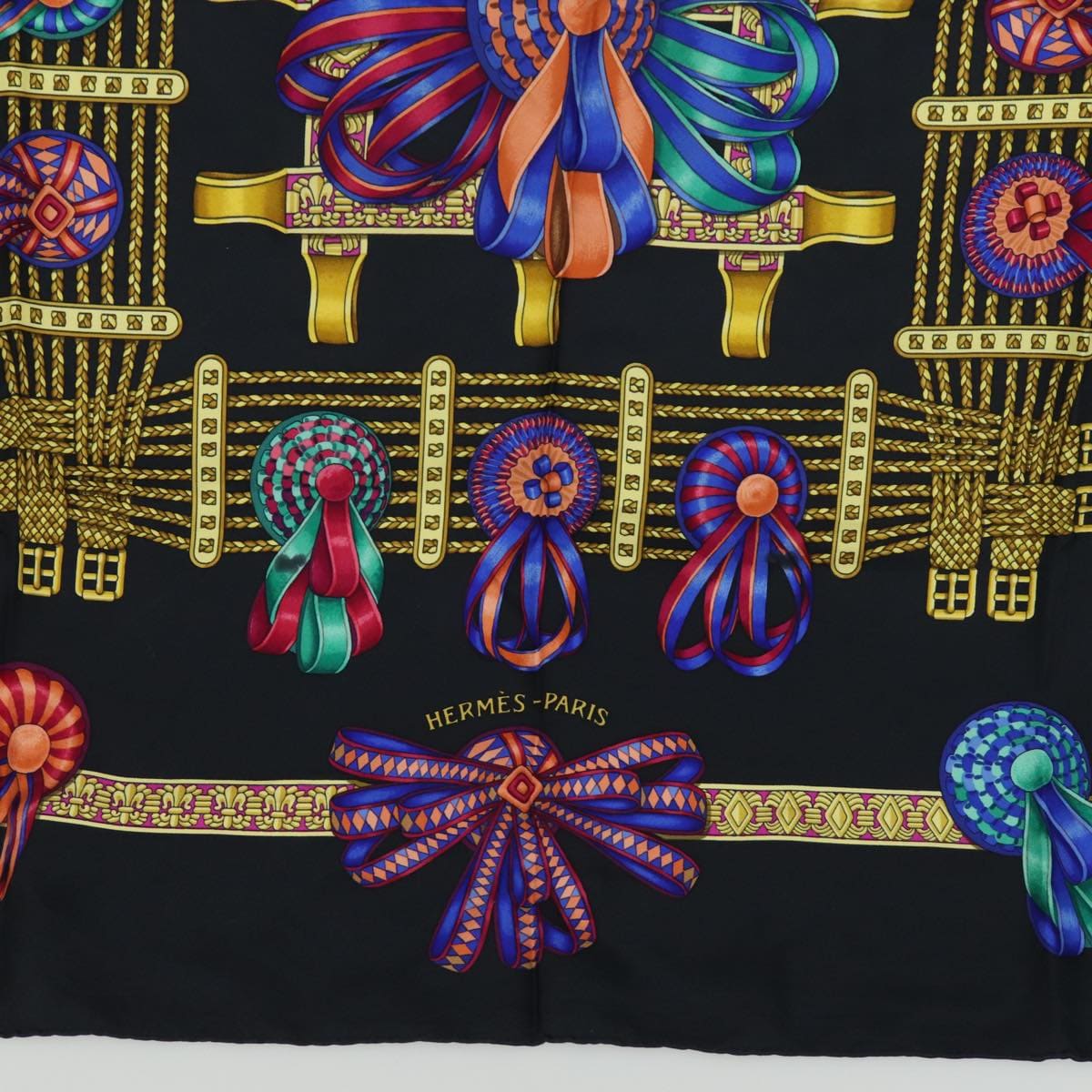 Hermès HERMES Carre 90 Scarf Horse ribbon Silk Black Auth ar12073 DXBS0678