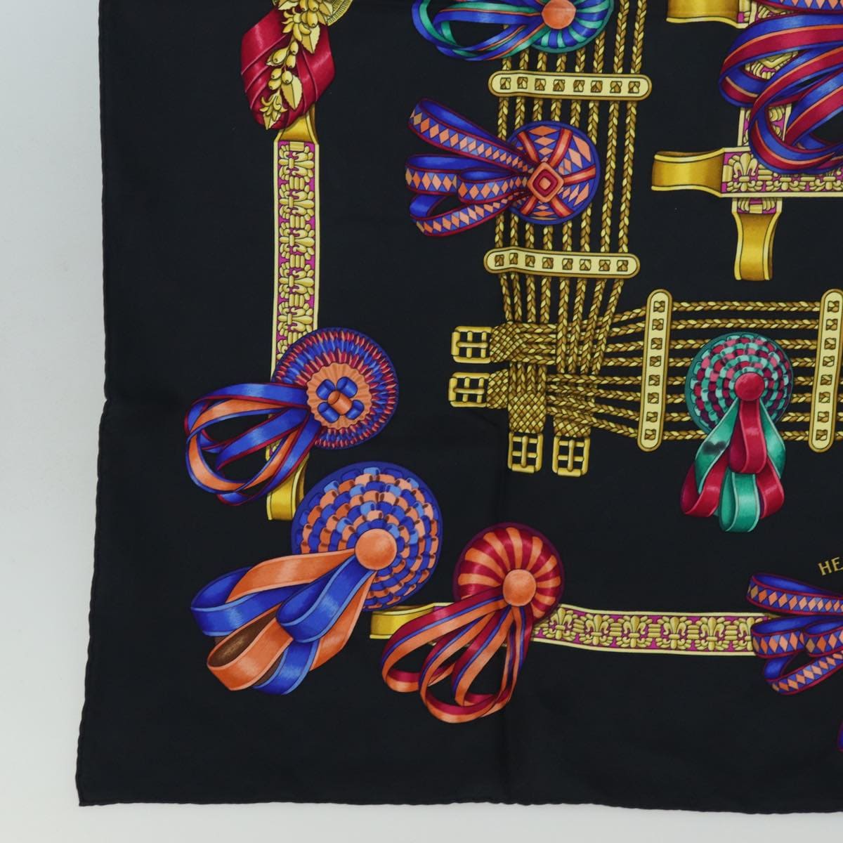 Hermès HERMES Carre 90 Scarf Horse ribbon Silk Black Auth ar12073 DXBS0678