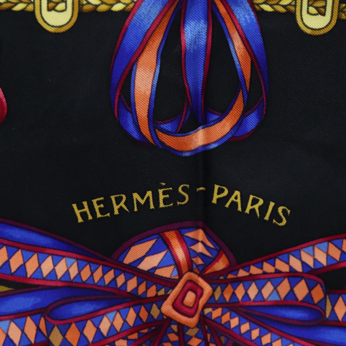 Hermès HERMES Carre 90 Scarf Horse ribbon Silk Black Auth ar12073 DXBS0678