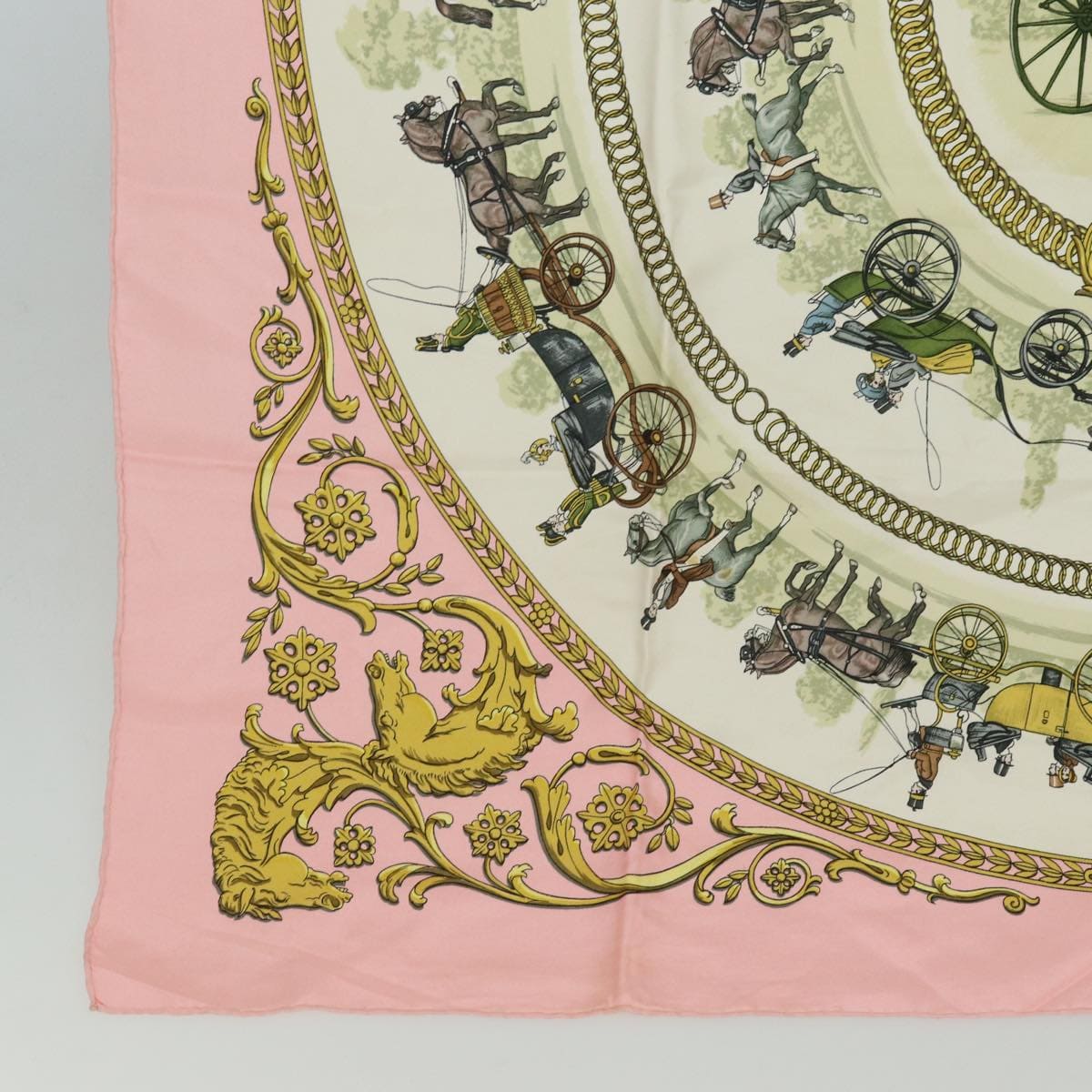 Hermès HERMES Carre 90 Scarf LA PROMENADE DE LONGCHAMPS Silk Pink Auth ar12068 DXBS0679