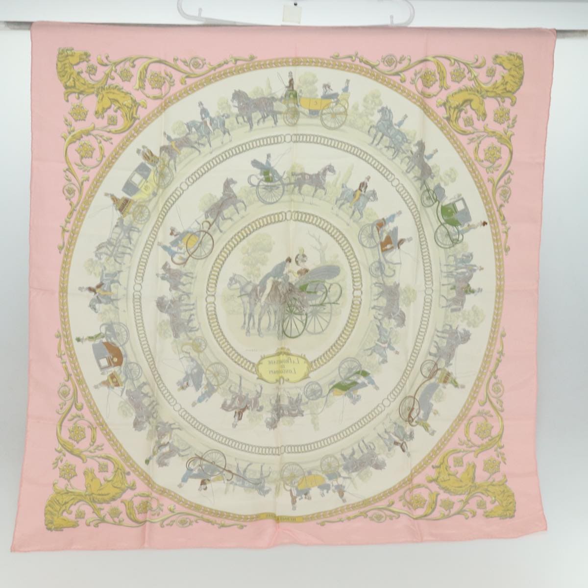 Hermès HERMES Carre 90 Scarf LA PROMENADE DE LONGCHAMPS Silk Pink Auth ar12068 DXBS0679