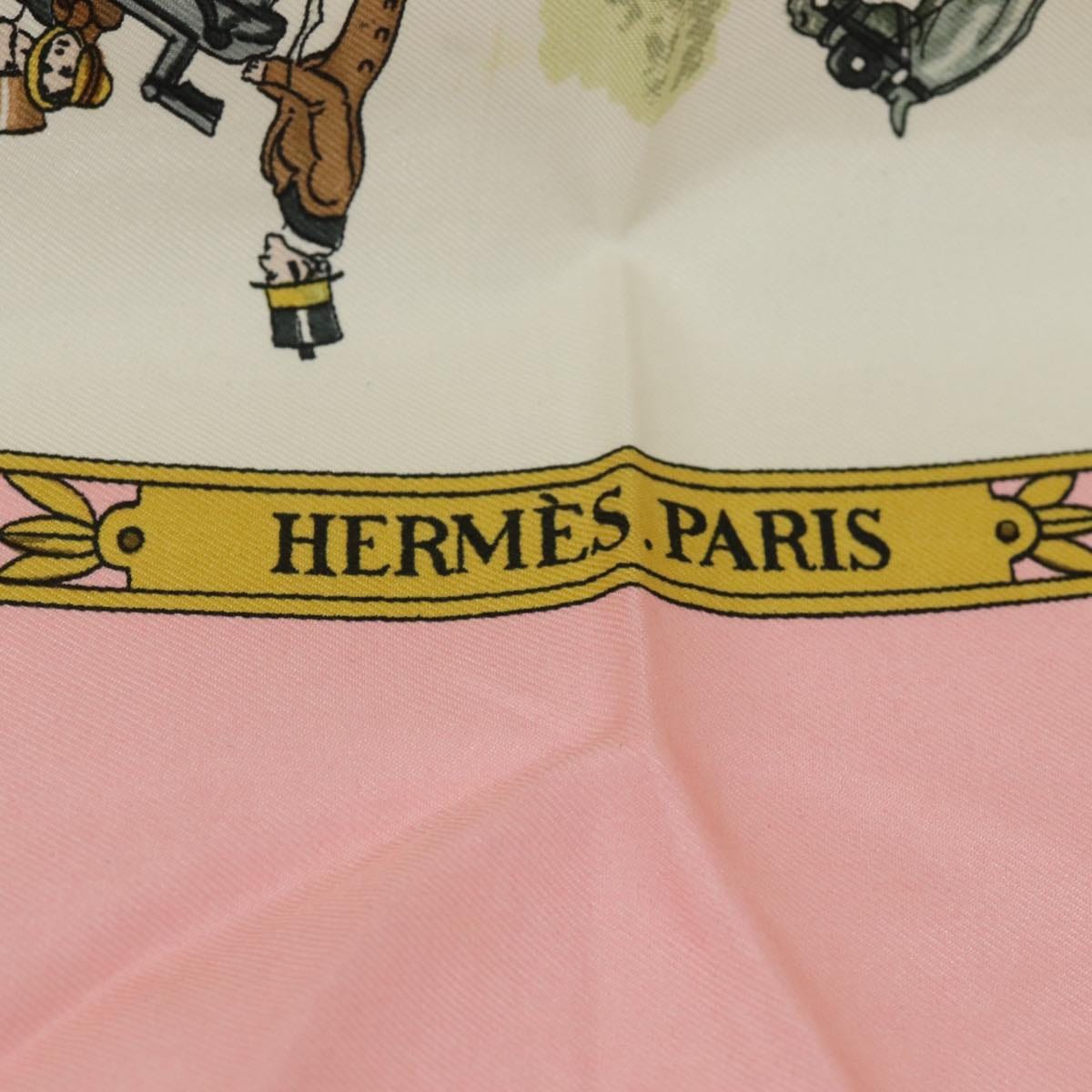 Hermès HERMES Carre 90 Scarf LA PROMENADE DE LONGCHAMPS Silk Pink Auth ar12068 DXBS0679