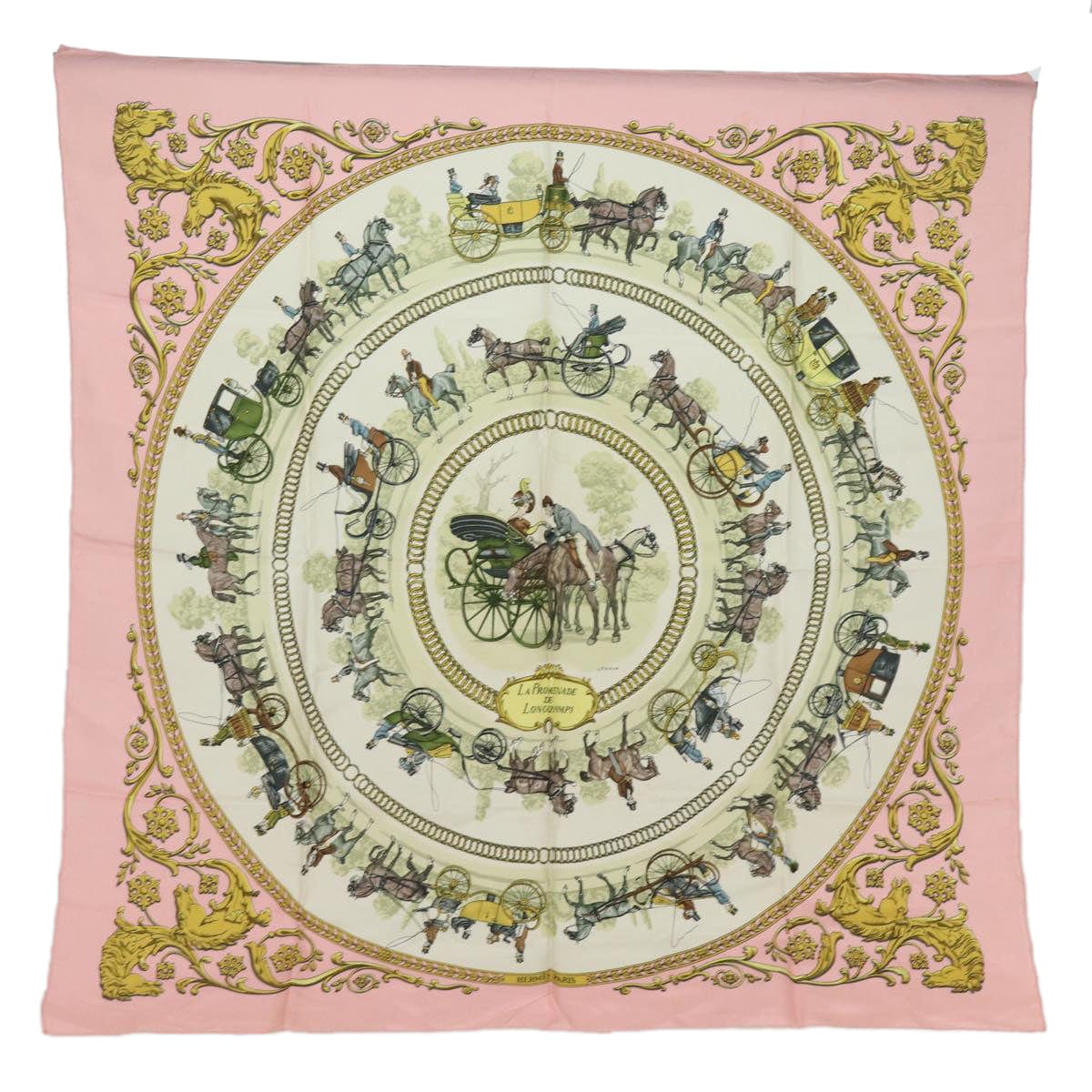 Hermès HERMES Carre 90 Scarf LA PROMENADE DE LONGCHAMPS Silk Pink Auth ar12068 DXBS0679