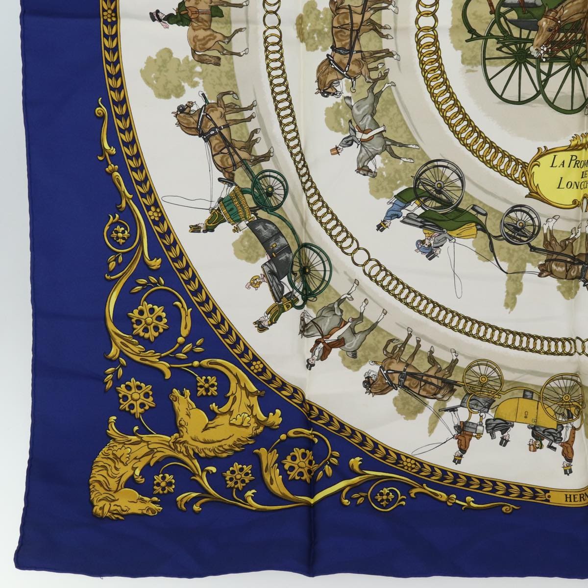 Hermès HERMES Carre 90 Scarf ""LEDOUX"" Silk Blue Auth ar11852 DXBS0693