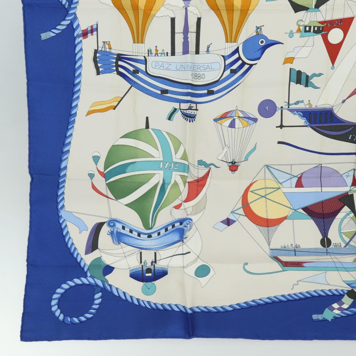 Hermès HERMES Carre 90 Scarf ""LES FOLIES DU CIEL"" Silk Blue Auth ac3031 DXBS0688