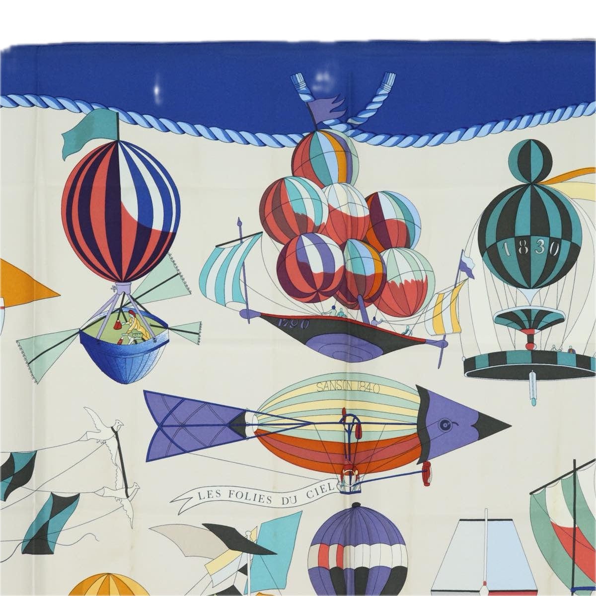 Hermès HERMES Carre 90 Scarf ""LES FOLIES DU CIEL"" Silk Blue Auth ac3031 DXBS0688