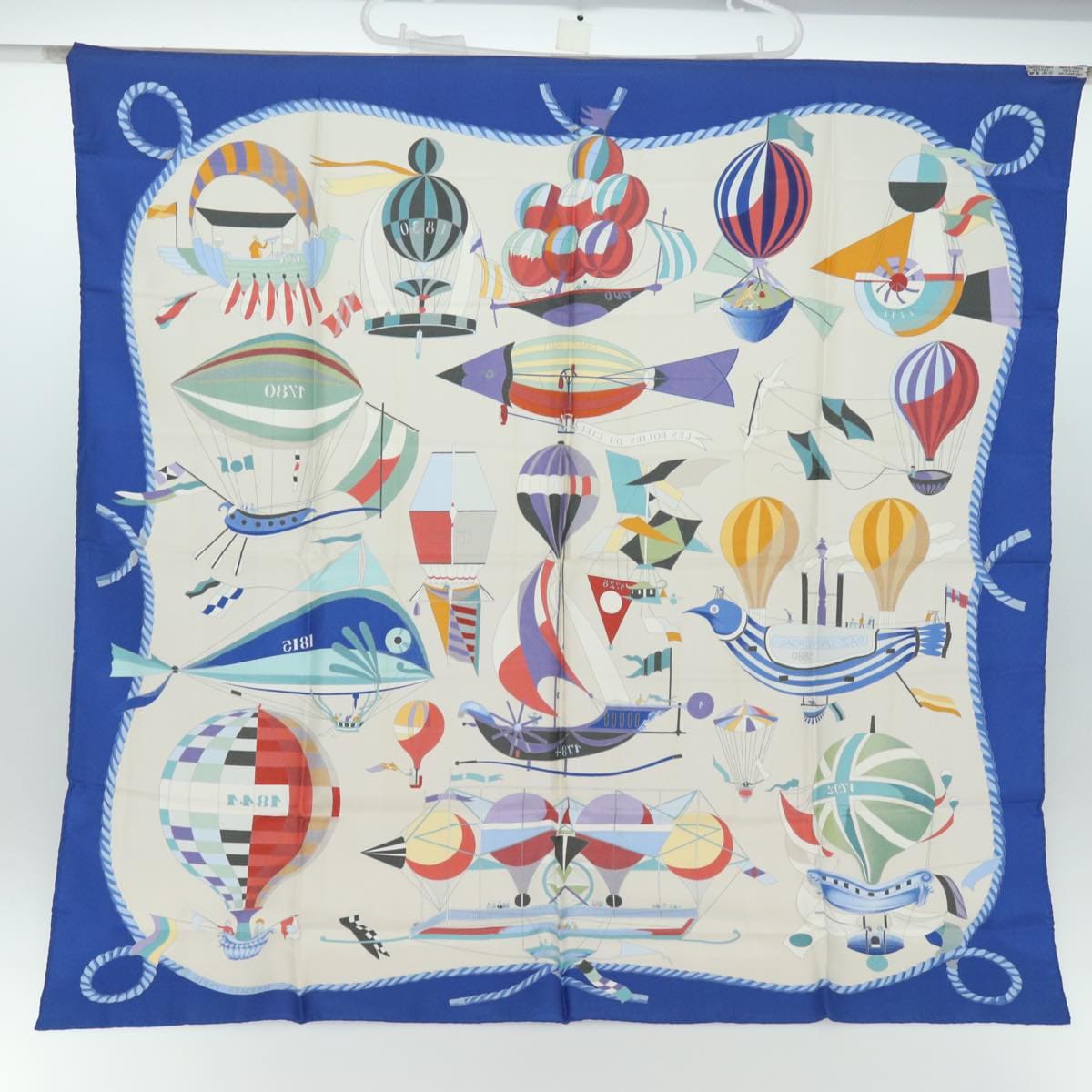 Hermès HERMES Carre 90 Scarf ""LES FOLIES DU CIEL"" Silk Blue Auth ac3031 DXBS0688