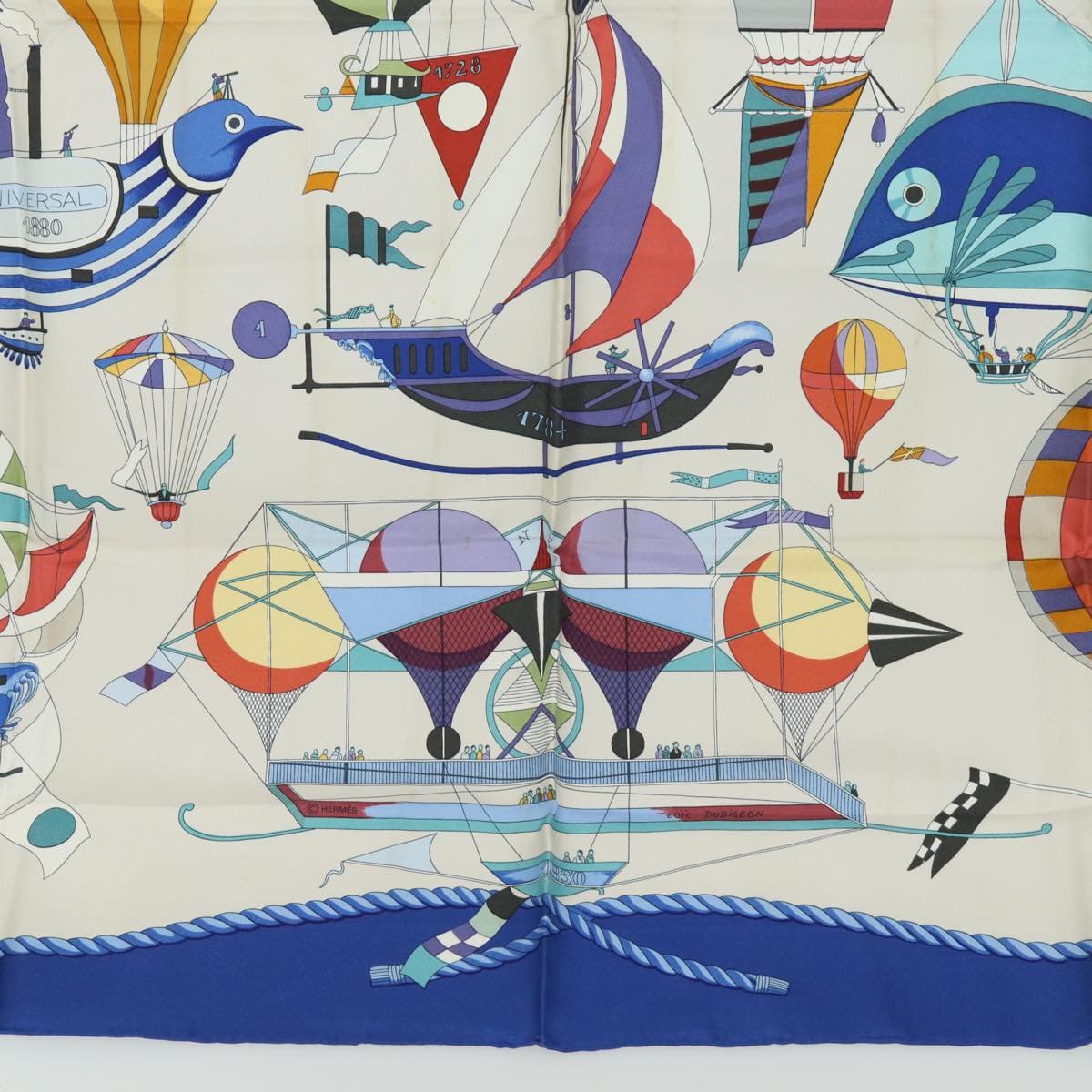 Hermès HERMES Carre 90 Scarf ""LES FOLIES DU CIEL"" Silk Blue Auth ac3031 DXBS0688