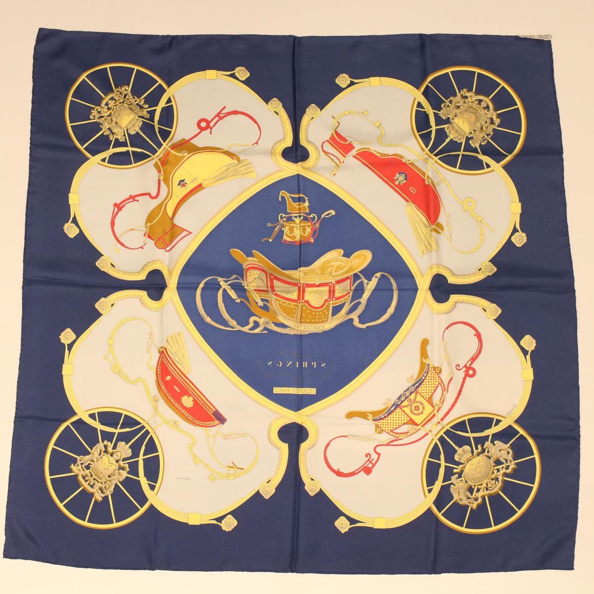 Hermès HERMES Carre 90 SPRINGS Scarf Navy Gray Auth 45106 DXBS0719