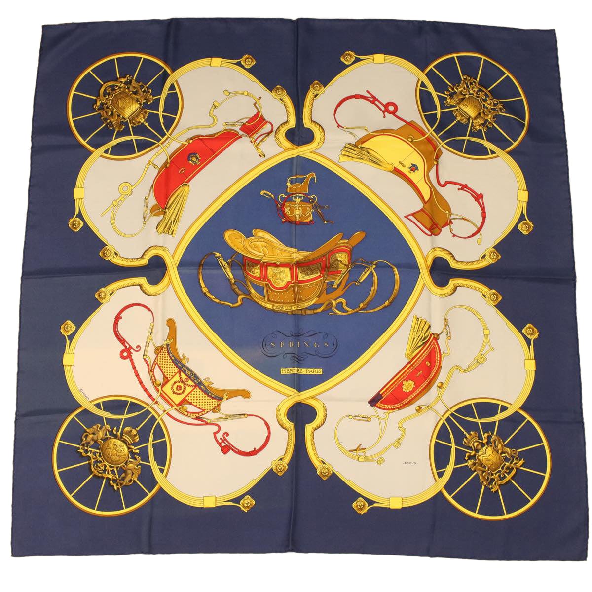 Hermès HERMES Carre 90 SPRINGS Scarf Navy Gray Auth 45106 DXBS0719