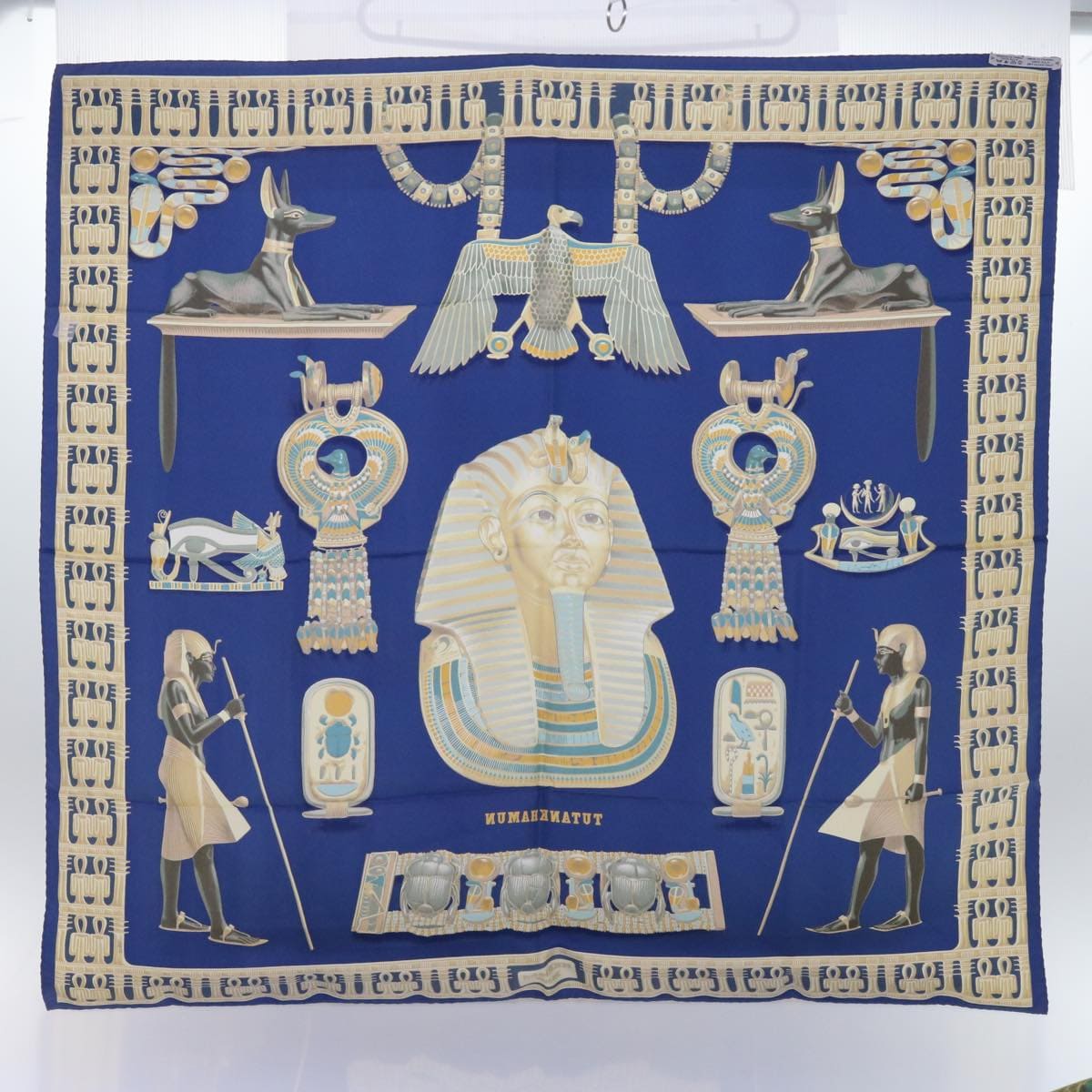 Hermès HERMES Carre 90 TUTANKHAMUN Scarf Silk Blue Auth ac2246 DXBS0628