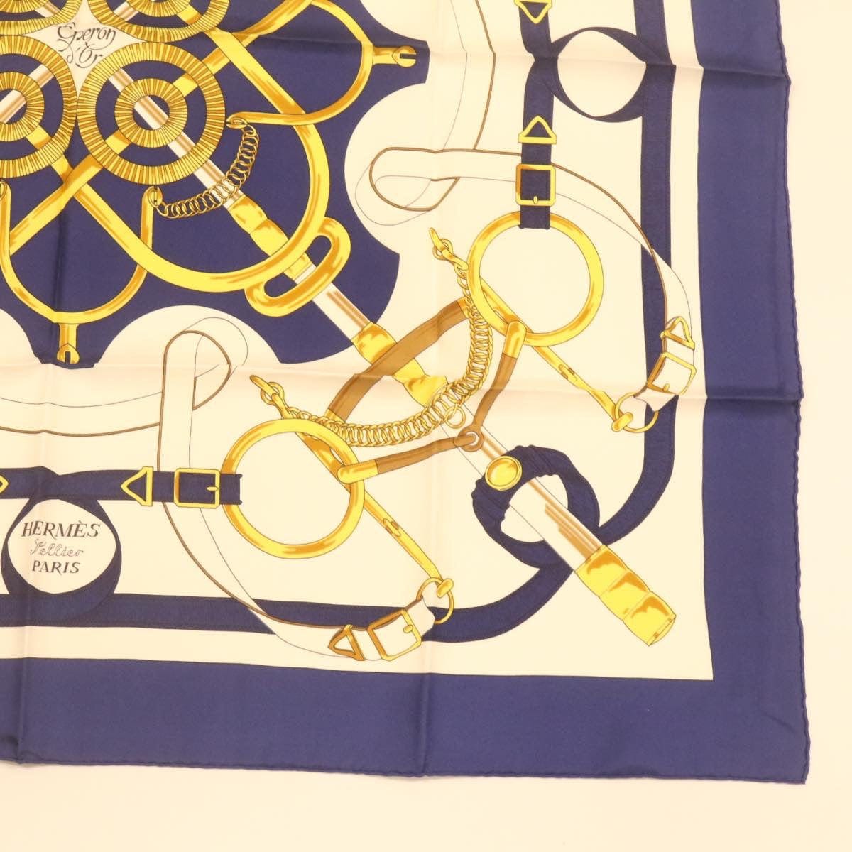 Hermès HERMES Carre90 Scarf """"""""EPERON D'OR"""""""" Silk Blue Auth am373b DXBS0726